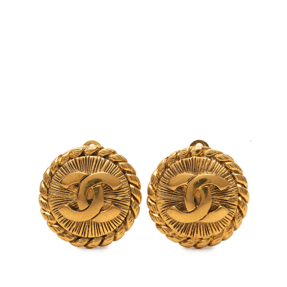 Pre-Loved Chanel CC Gold Plated Sunburst Round Clip On Earrings